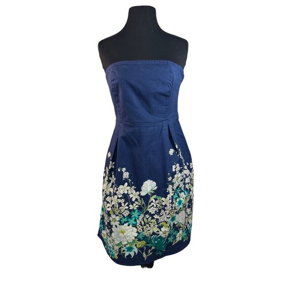 Old Navy Strapless Blue Floral Dress Cotton Blend Size 8 - Picture 1 of 8